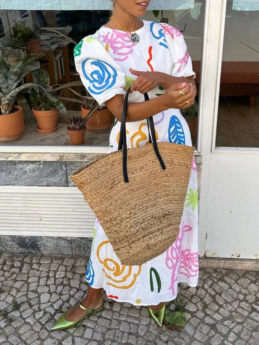 White Sketchy Floral Midi Dress