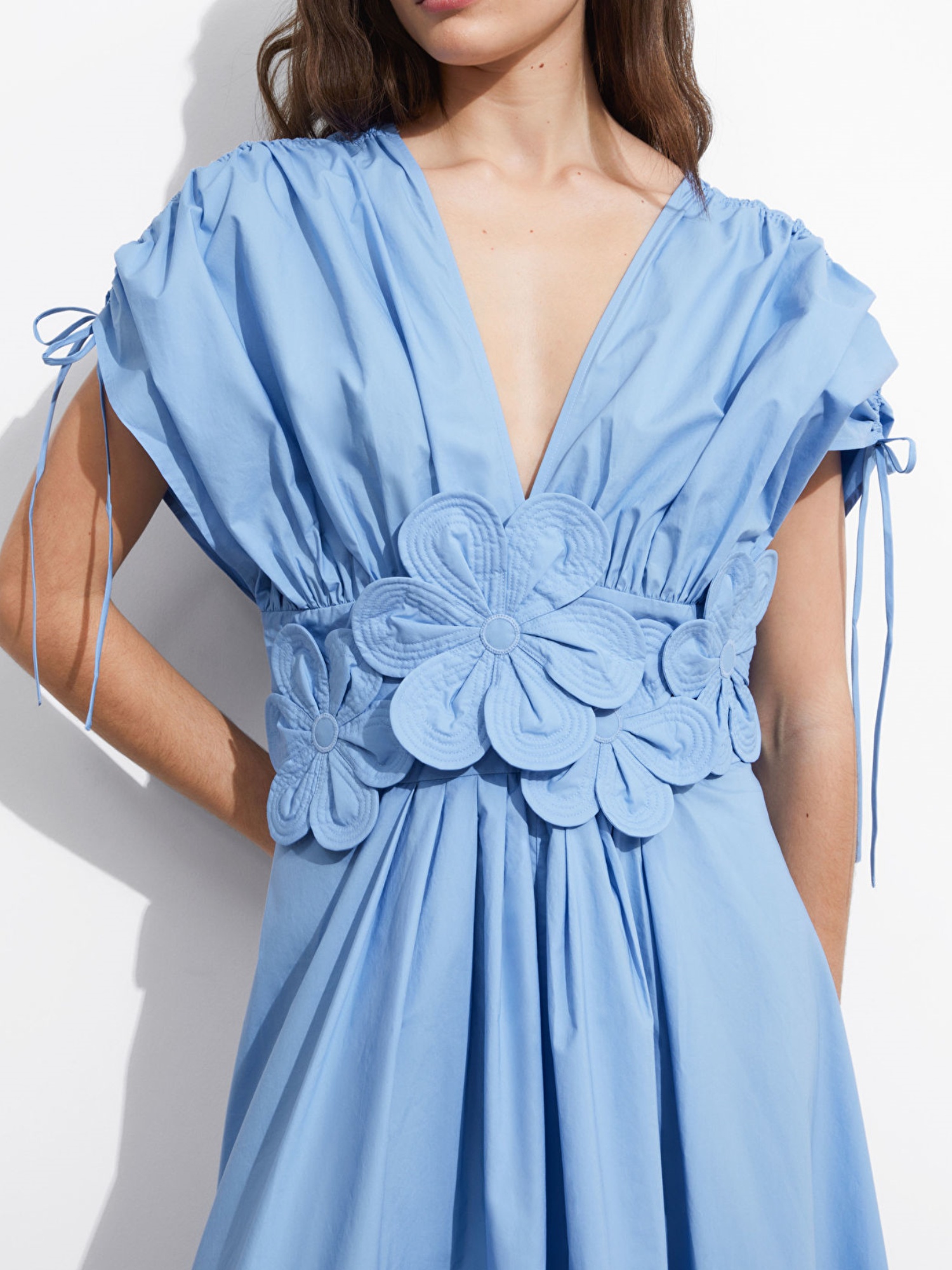 Blue Floral Applique Midi Dress