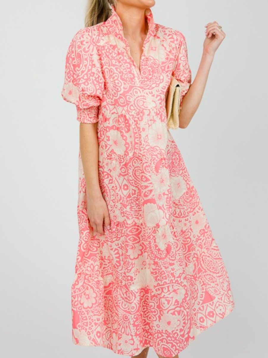 Coral Printed Midi Dress