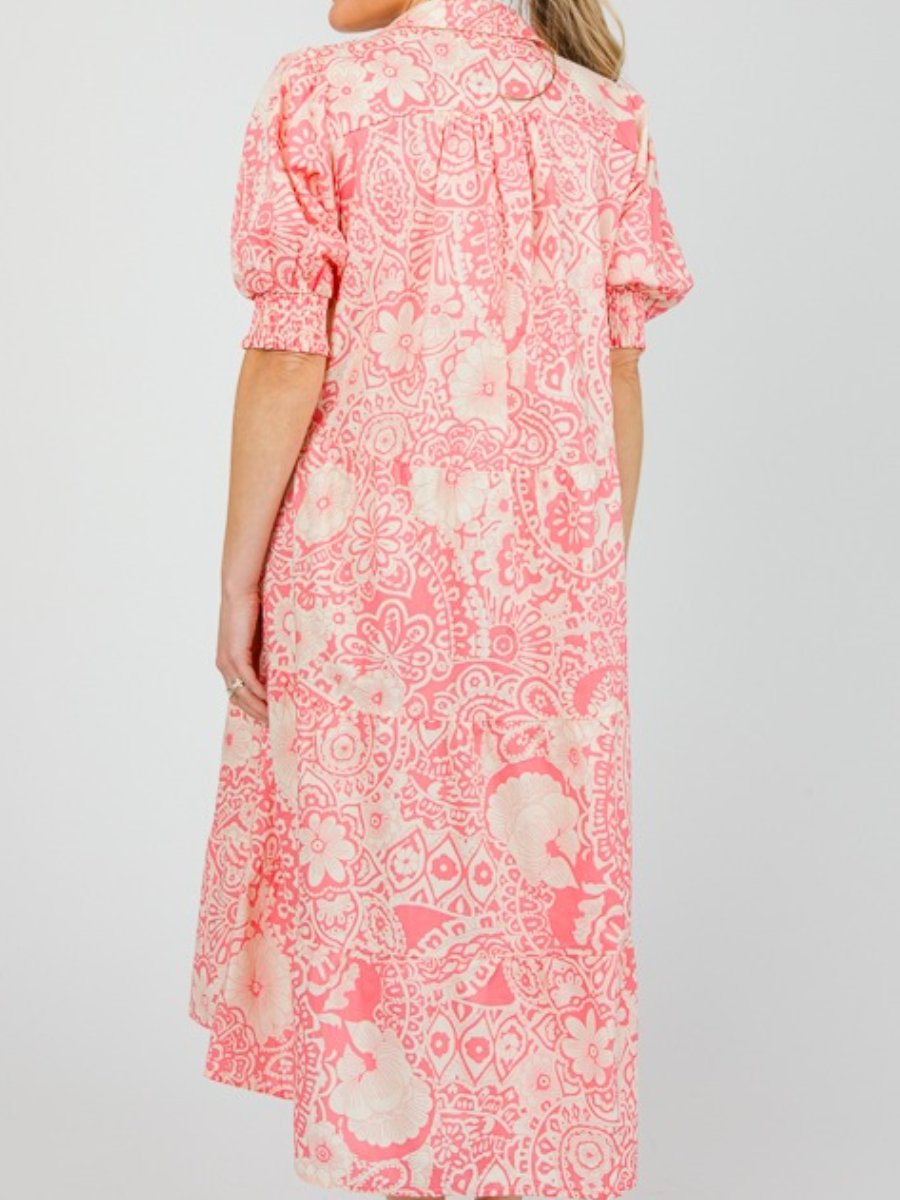 Coral Printed Midi Dress