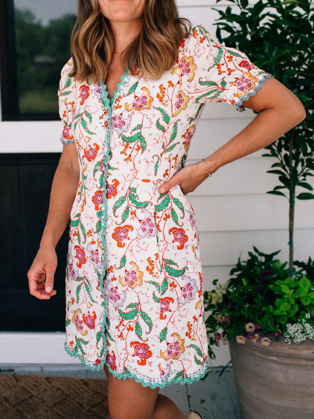 Embroidered Linen Mini Dress