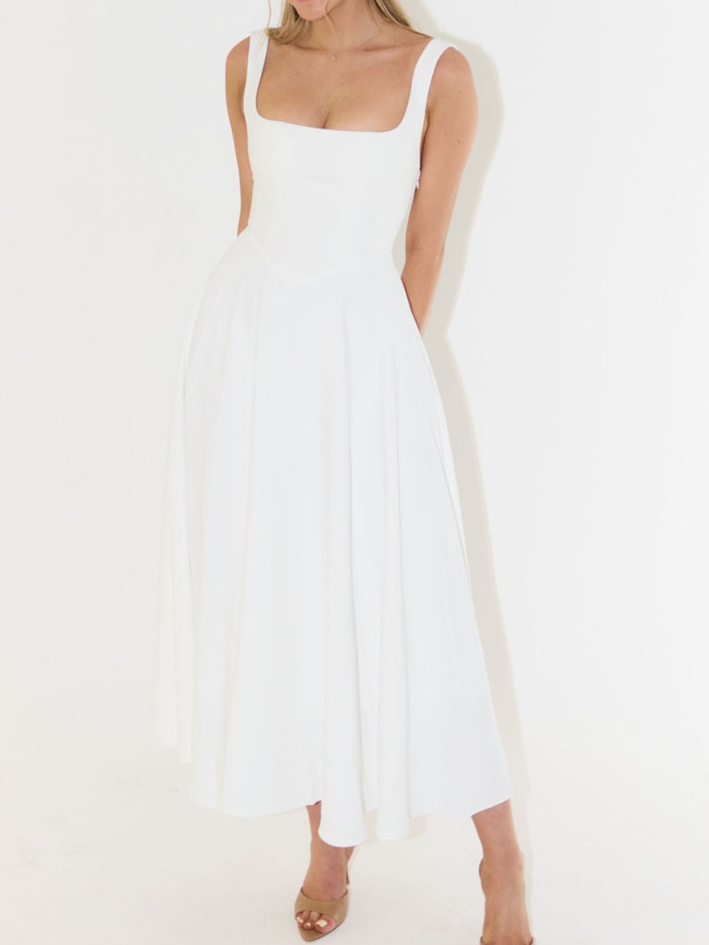 High Waist Square Neck Midi Dress