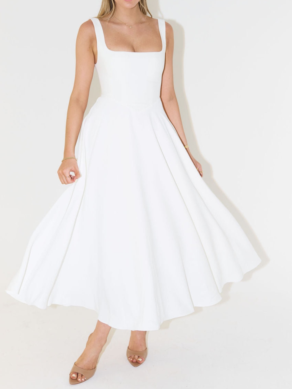 High Waist Square Neck Midi Dress