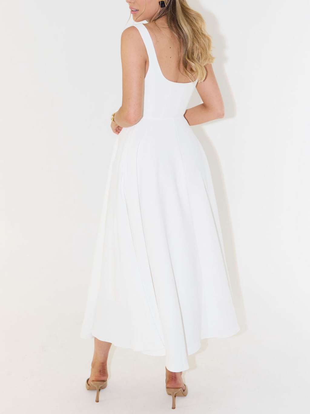 High Waist Square Neck Midi Dress