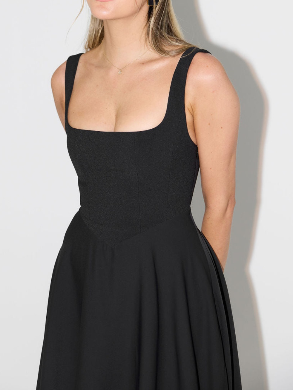 High Waist Square Neck Midi Dress