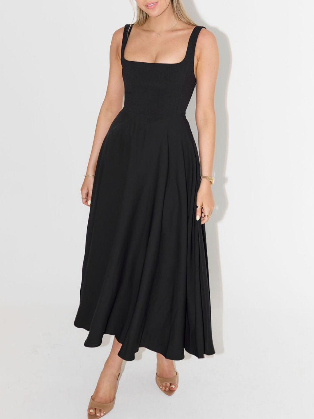 High Waist Square Neck Midi Dress