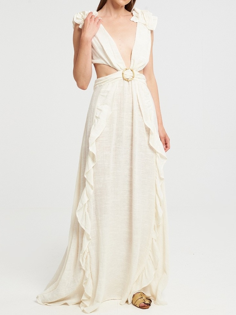 Gauze Cut Out Gown Dress