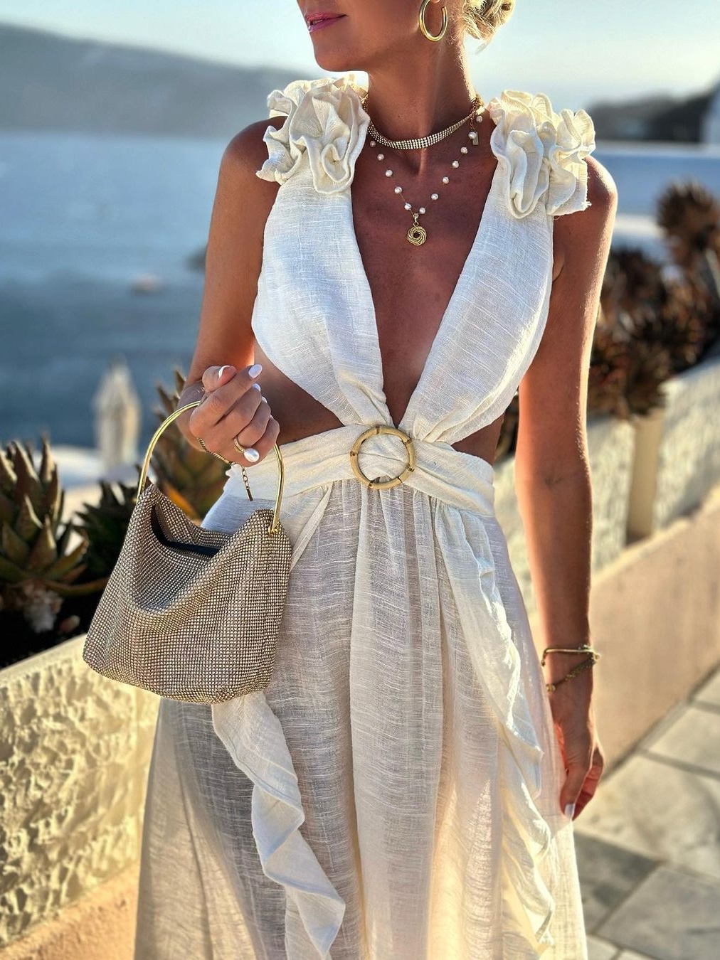 Gauze Cut Out Gown Dress