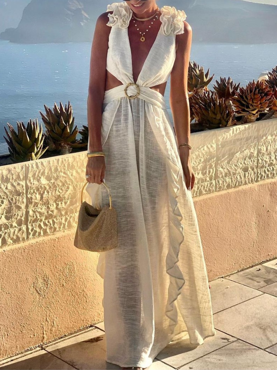 Gauze Cut Out Gown Dress