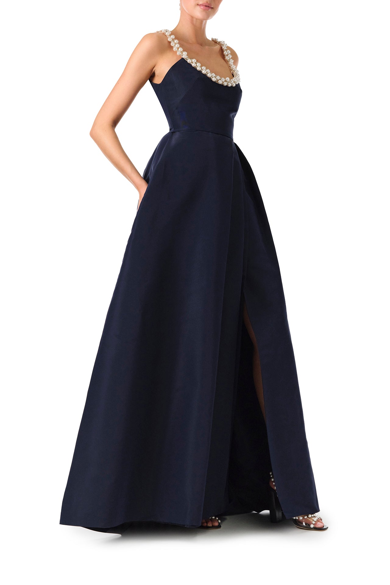 Pearl Scoop Neck Gown Dress