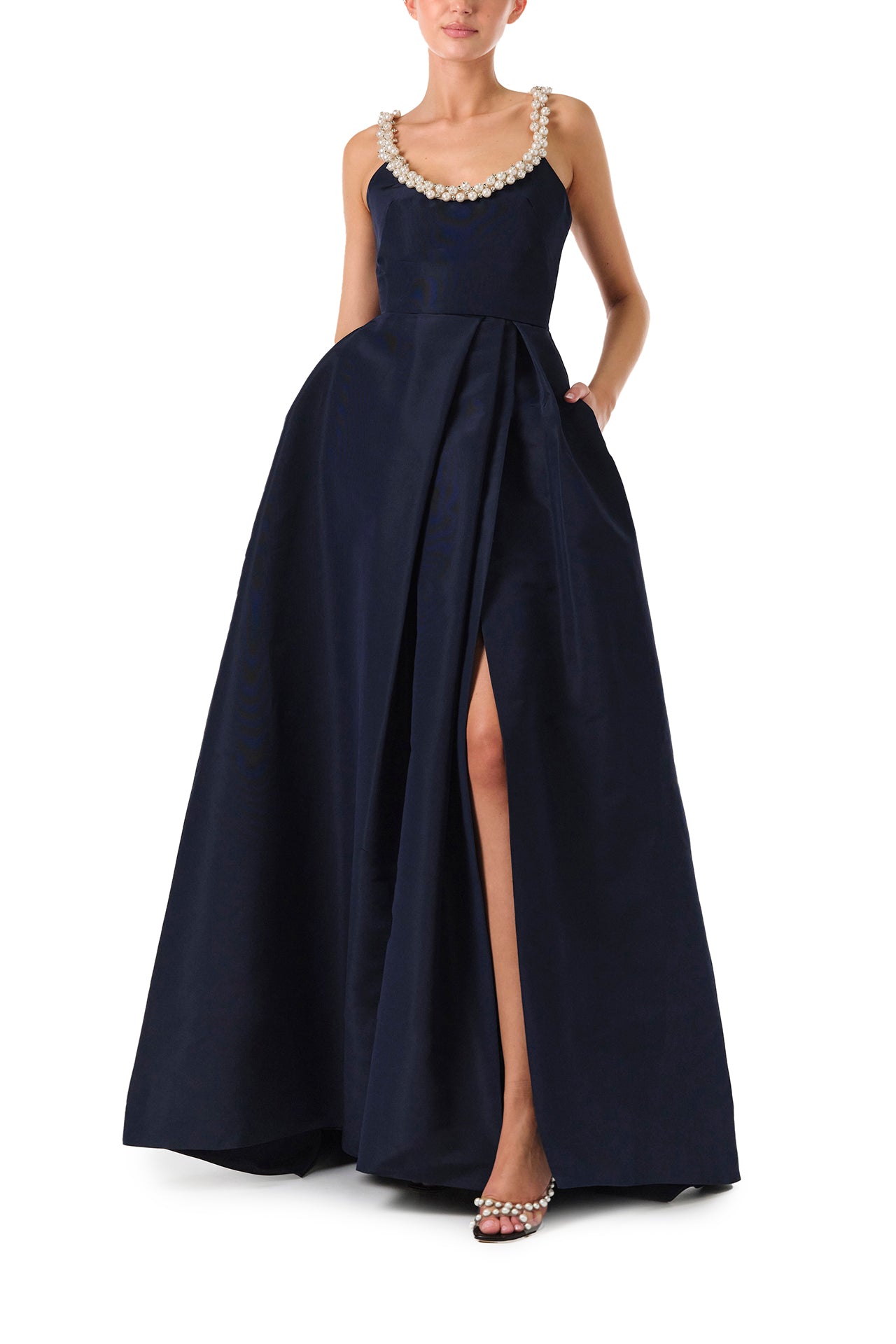 Pearl Scoop Neck Gown Dress