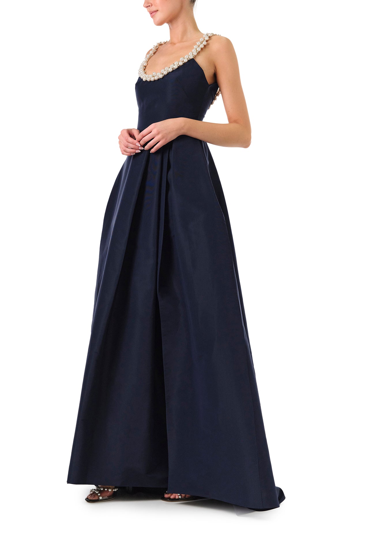 Pearl Scoop Neck Gown Dress