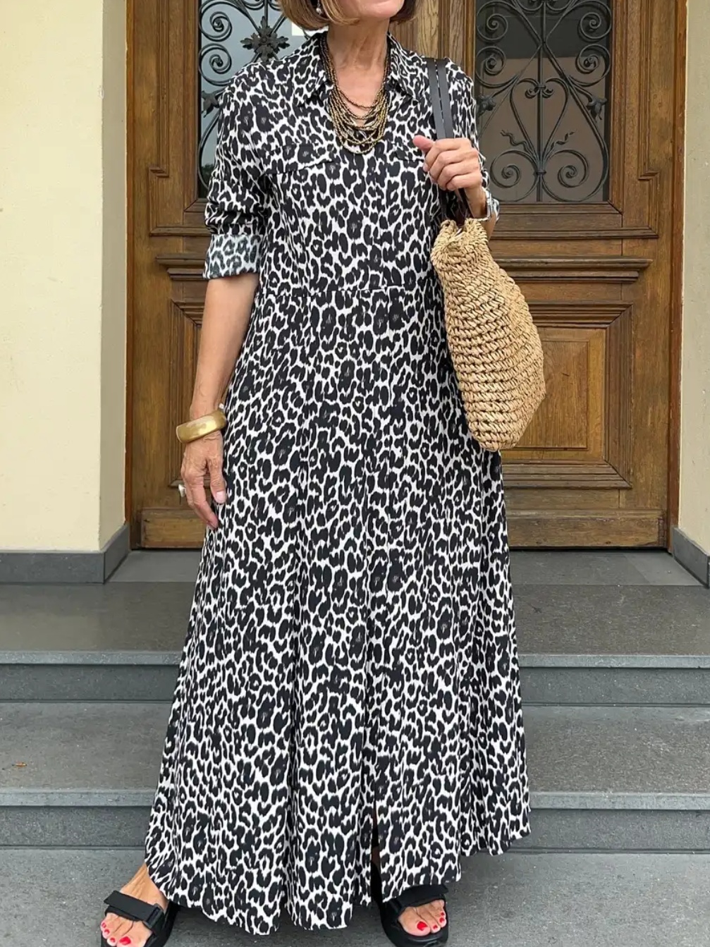 Black And White Leopard Printed Loose Maxi Dress