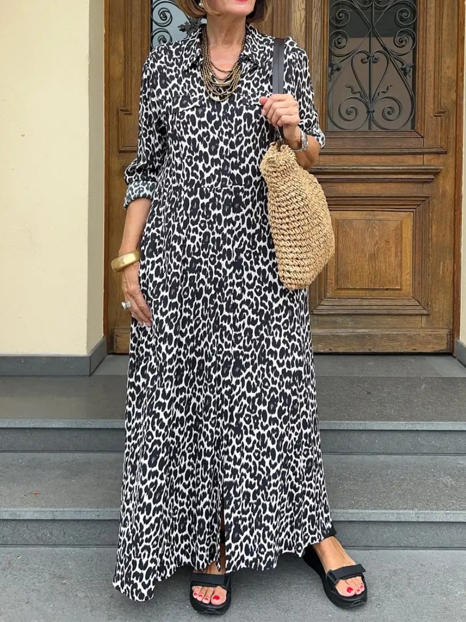 Black And White Leopard Printed Loose Maxi Dress