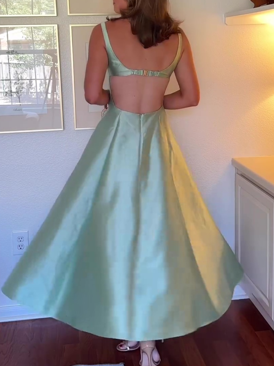 Scoop-Neck Cutout Gown Dress