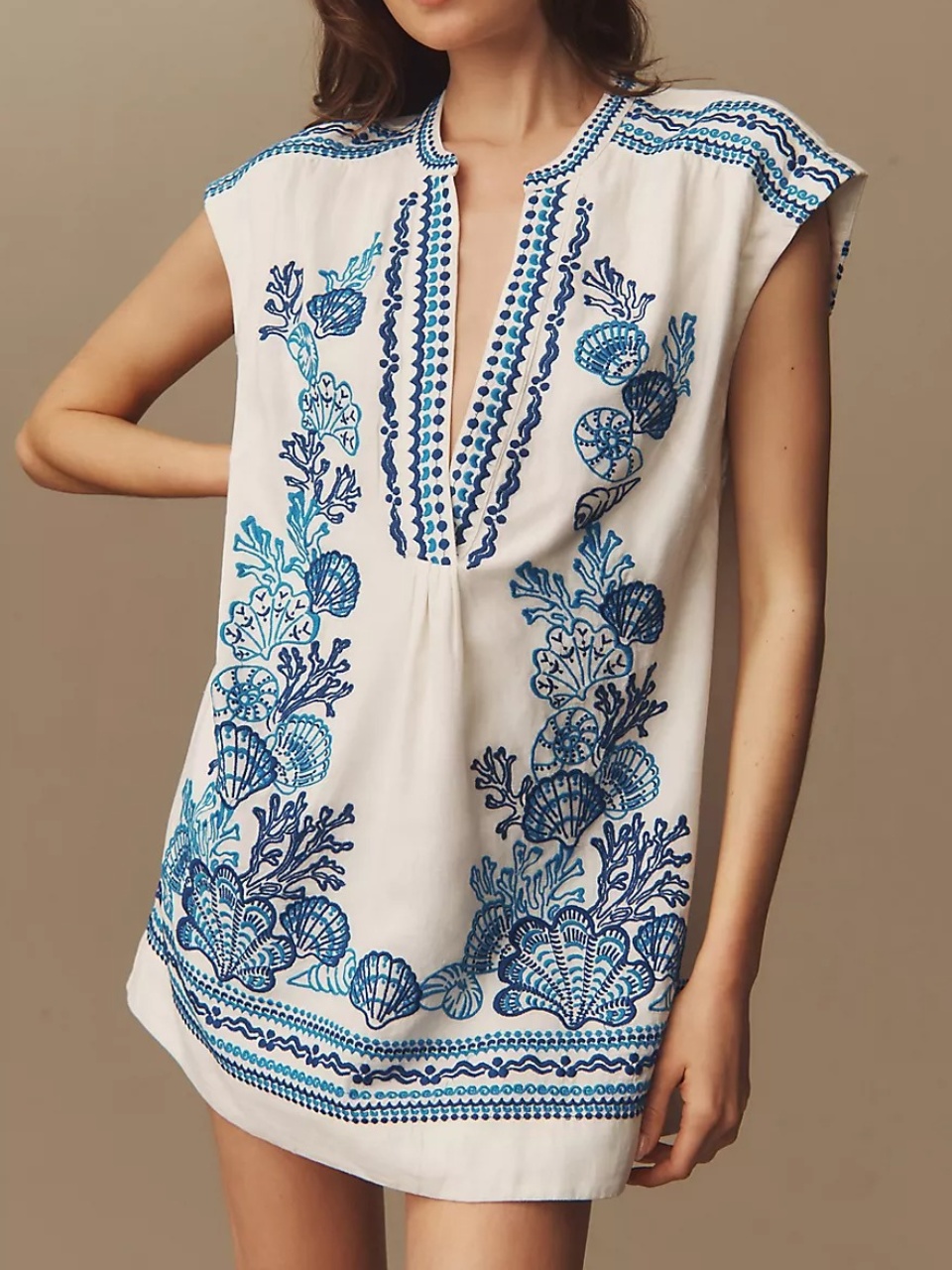 Embroidered Linen Tunic Dress