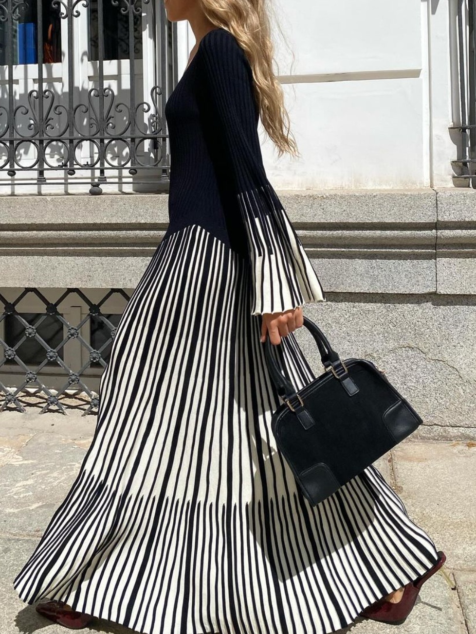 Black Patchwork Knit Dress