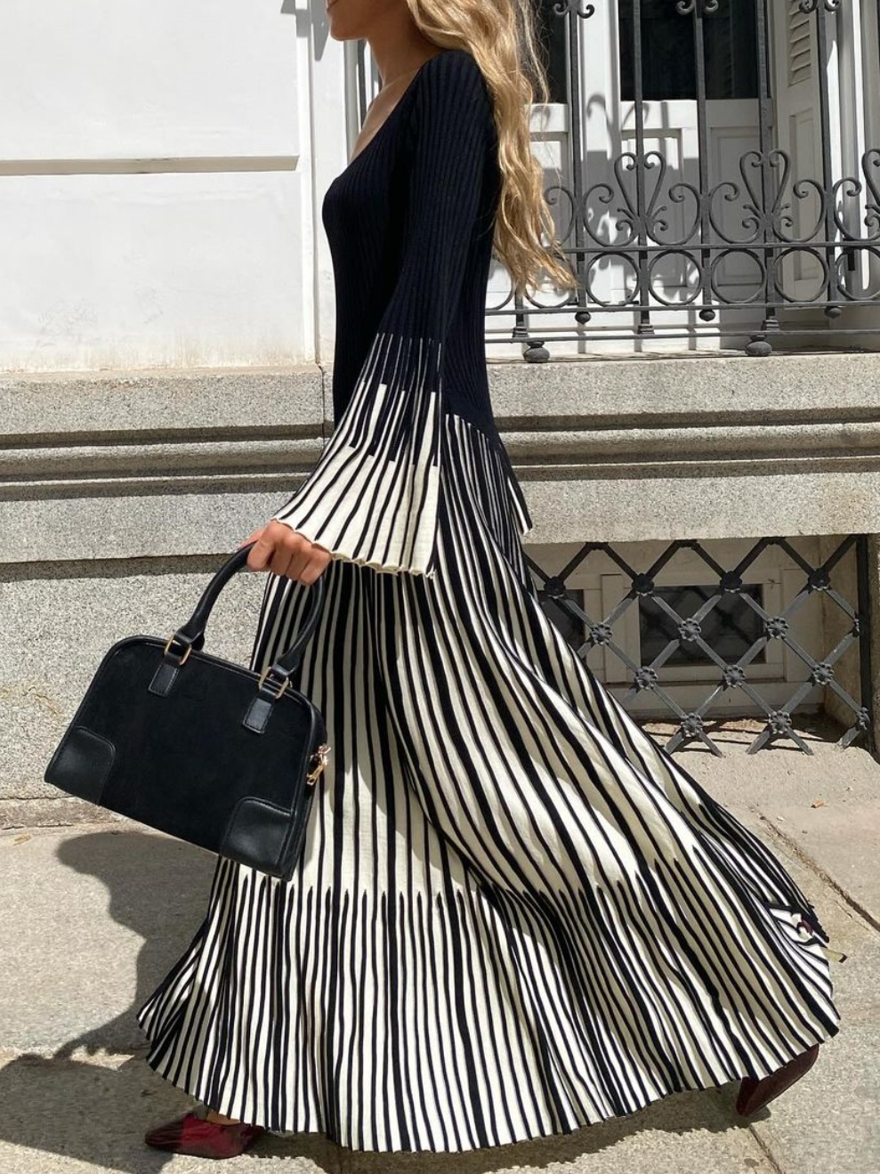 Black Patchwork Knit Dress