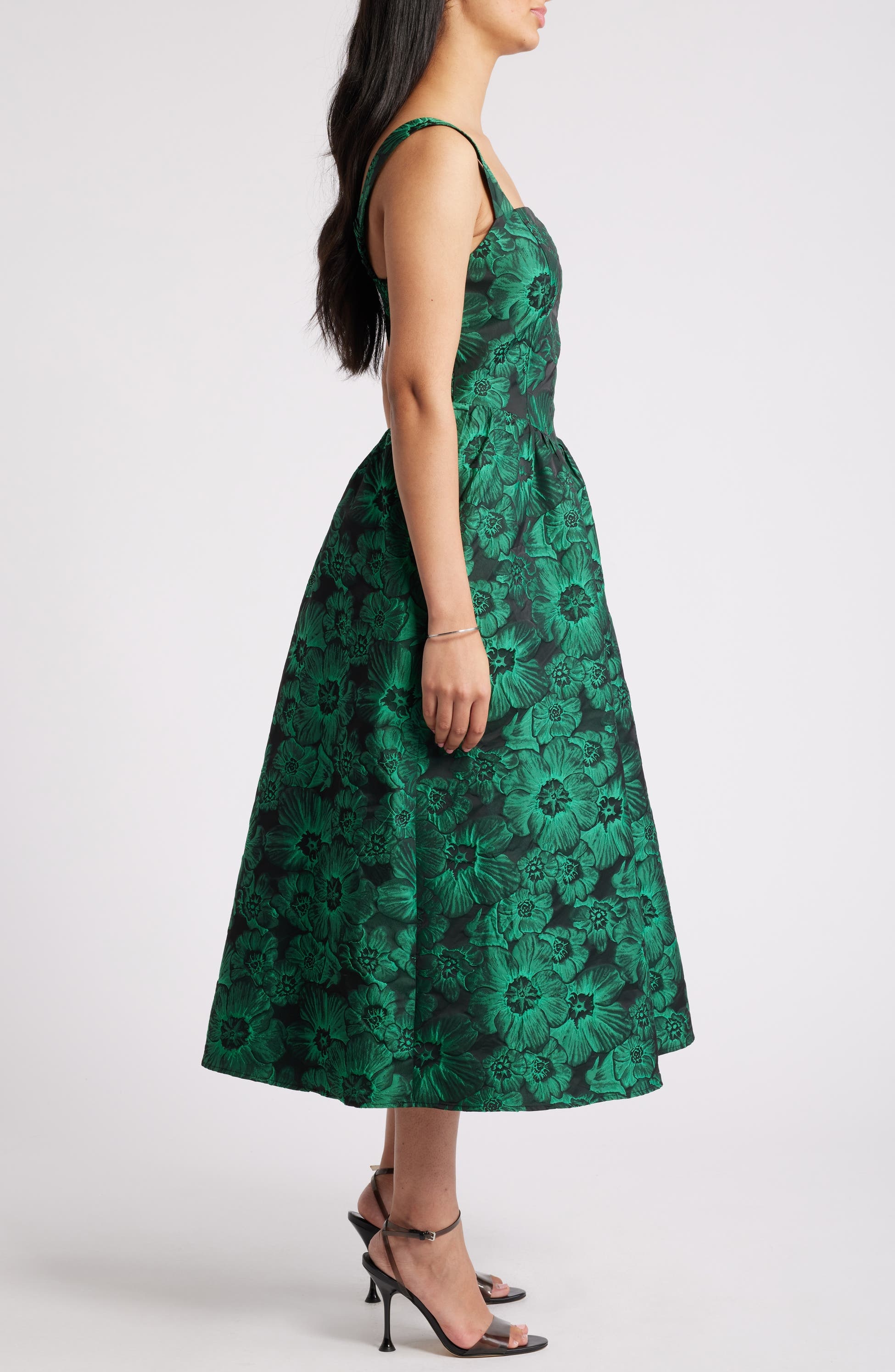 Floral Brocade Halter Dress