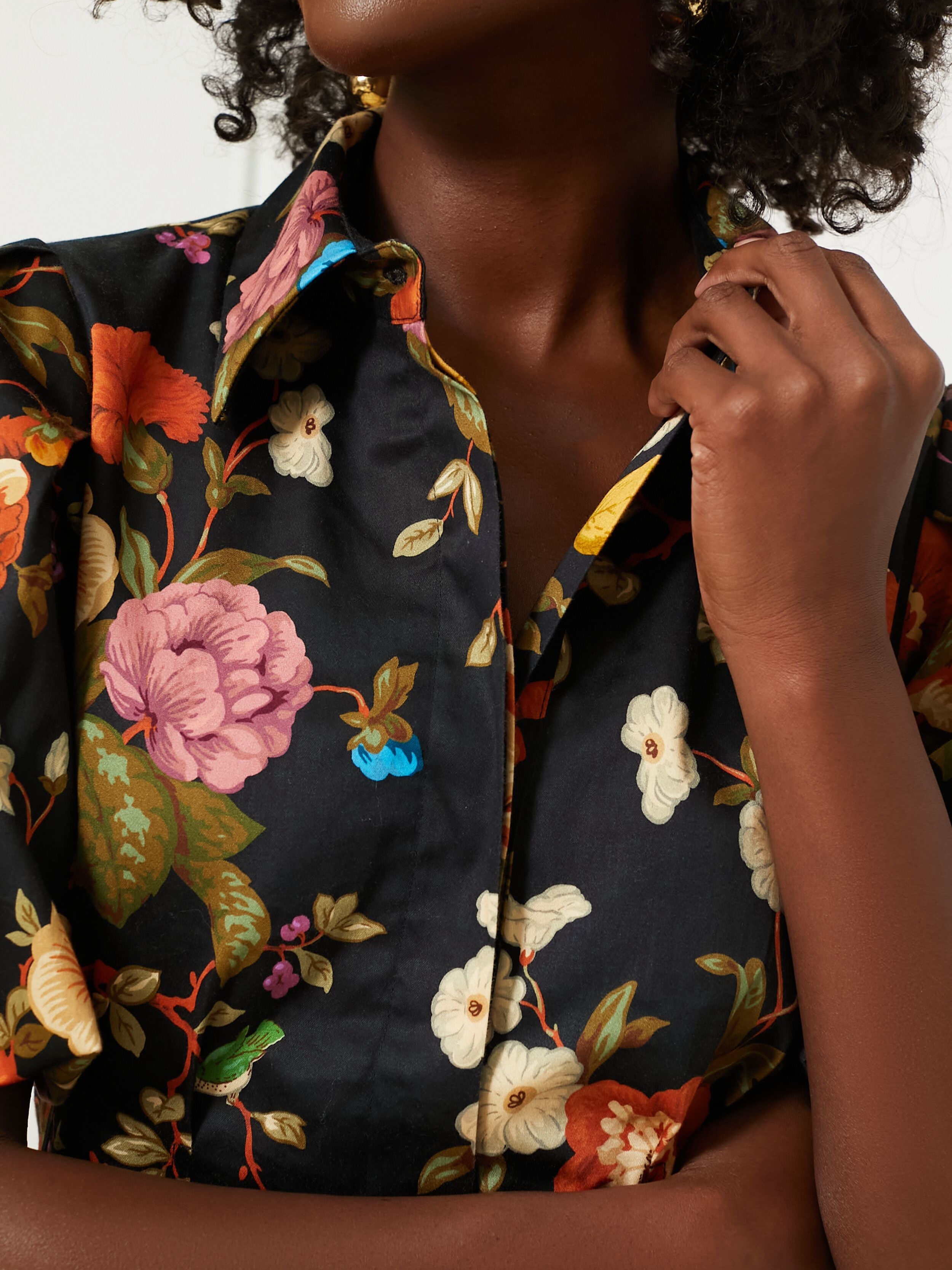 Bubble Short Sleeve Waisted Floral Midi Dress