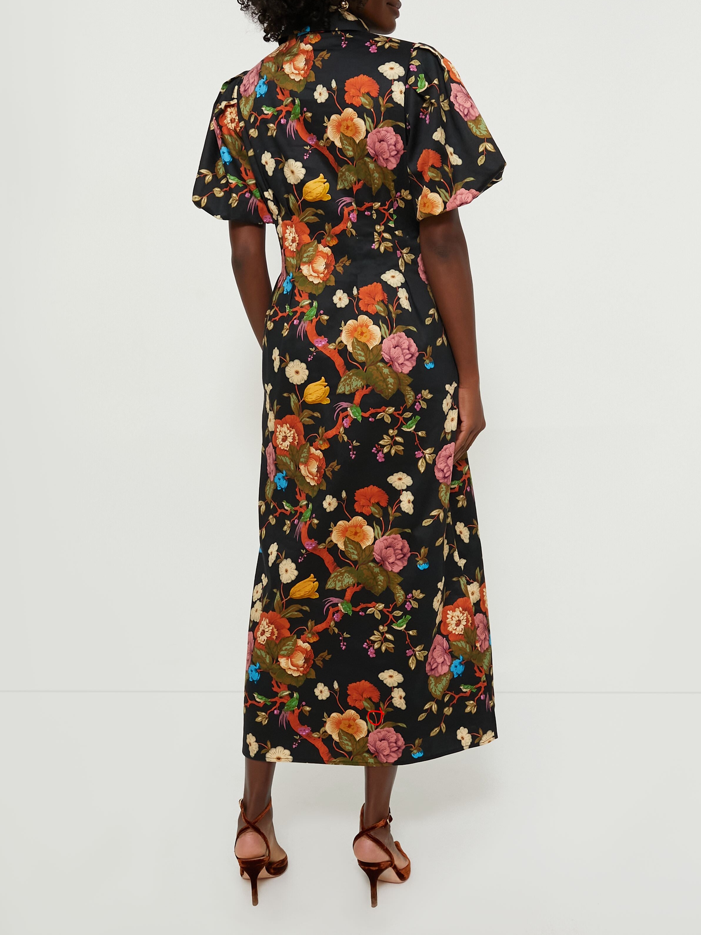 Bubble Short Sleeve Waisted Floral Midi Dress