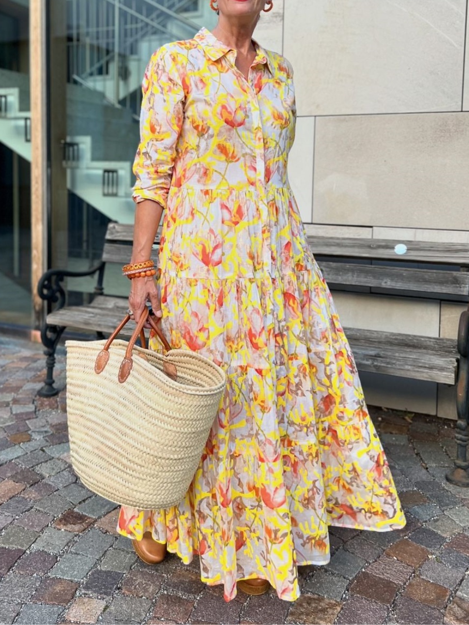 Fall Casual Printed Shirt Dress