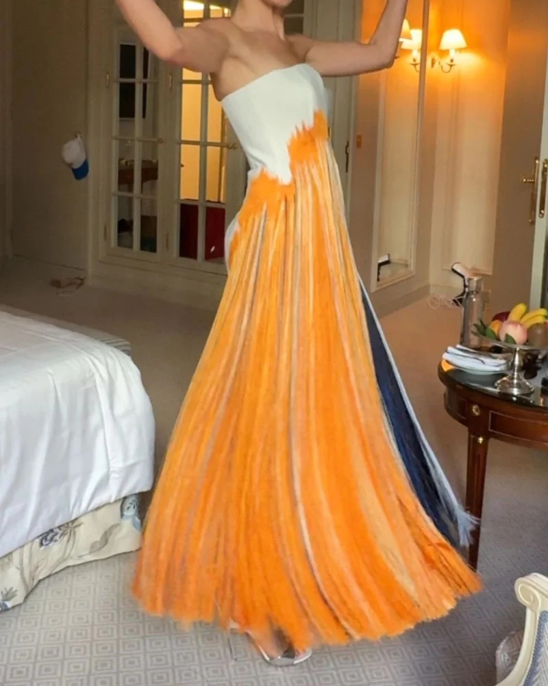 Sleeveless Waist Multicolor Fringe Maxi Dress