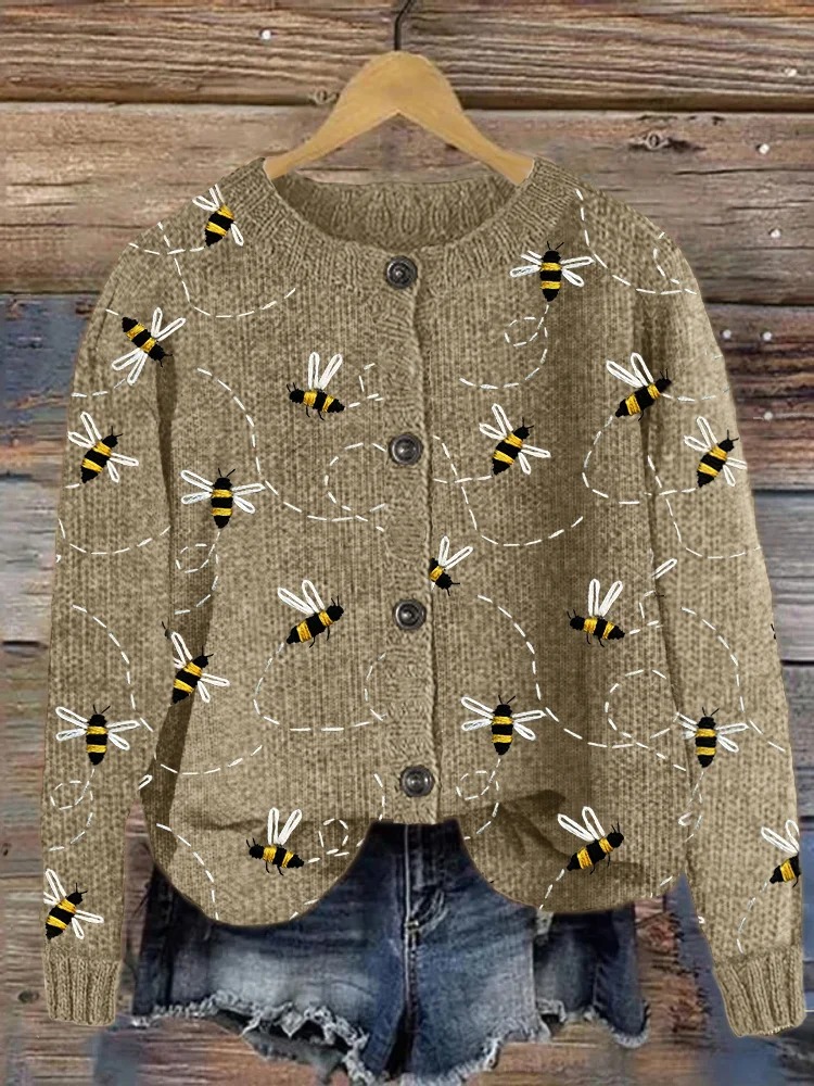 Bee Embroidered Cozy Cardigan