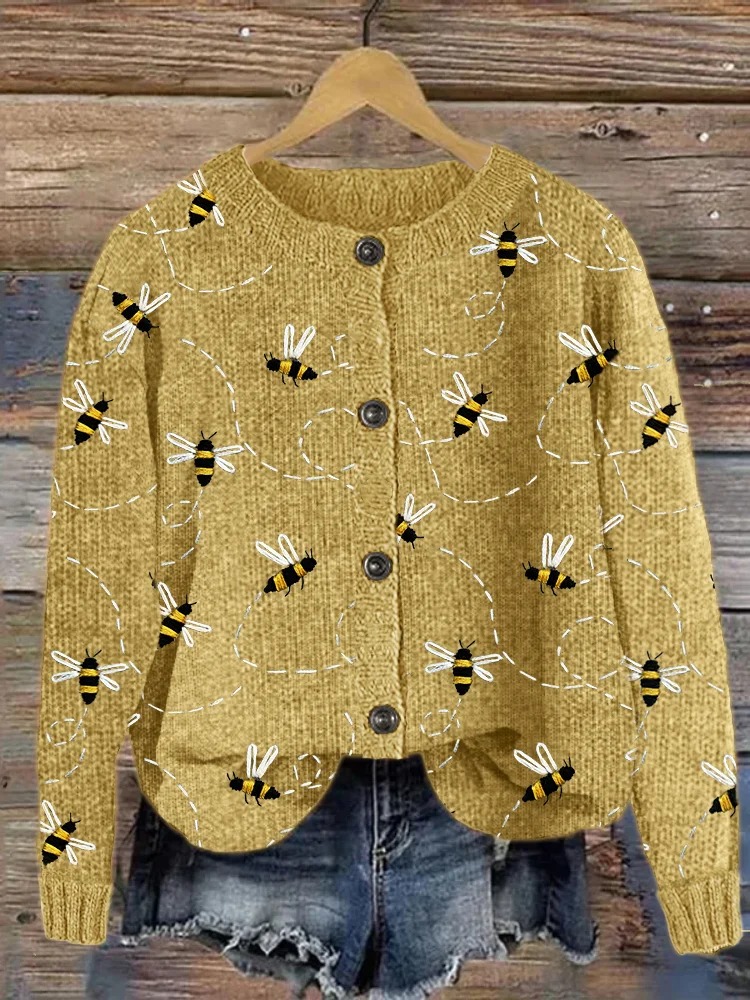 Bee Embroidered Cozy Cardigan