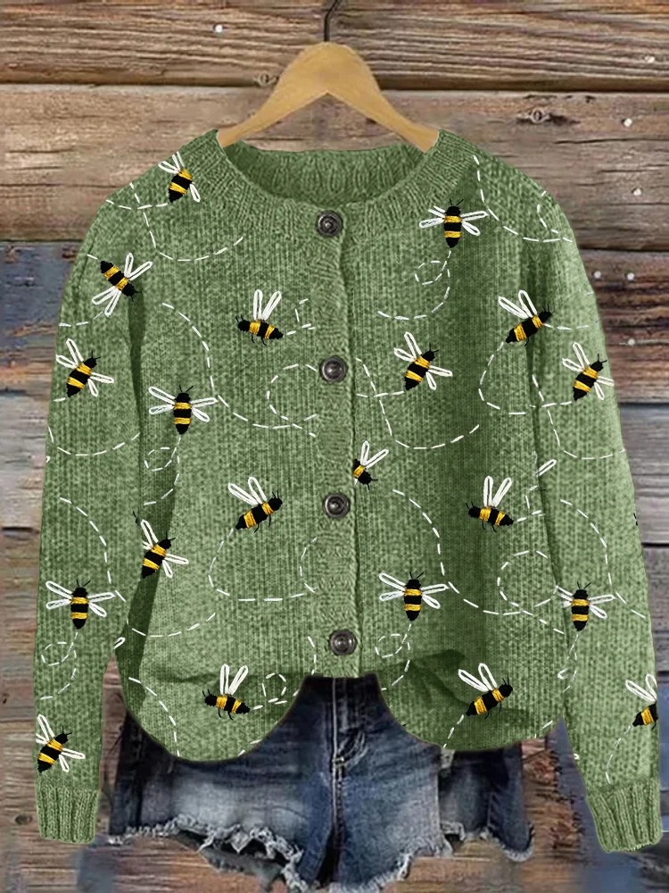 Bee Embroidered Cozy Cardigan