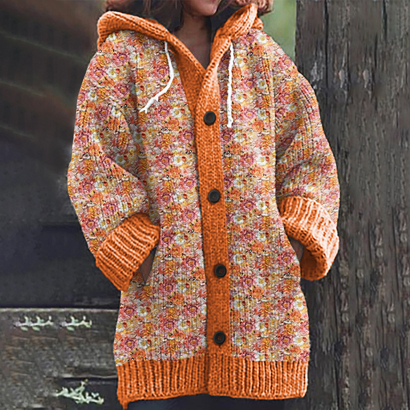 Autumn And Winter Retro Hooded Knit Cardigan