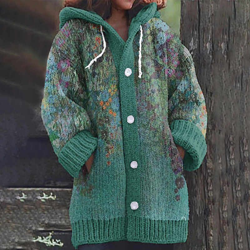 Autumn And Winter Retro Hooded Knit Cardigan