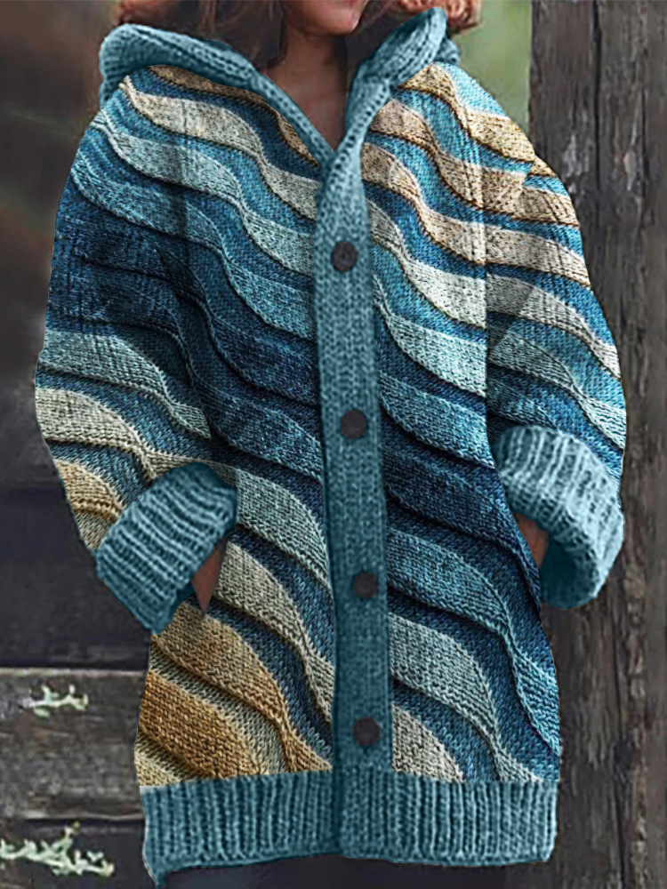 Autumn And Winter Retro Hooded Knit Cardigan