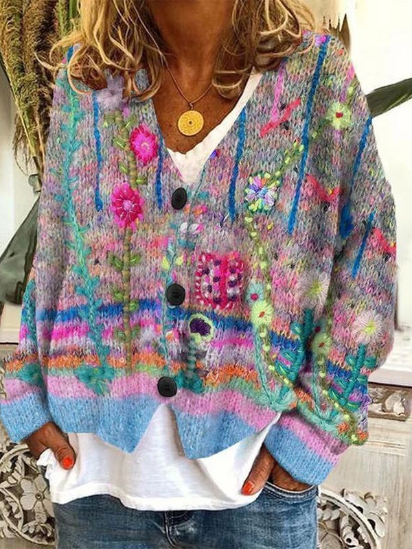 Fun And Chic Long Sleeved  Printed Cardigan