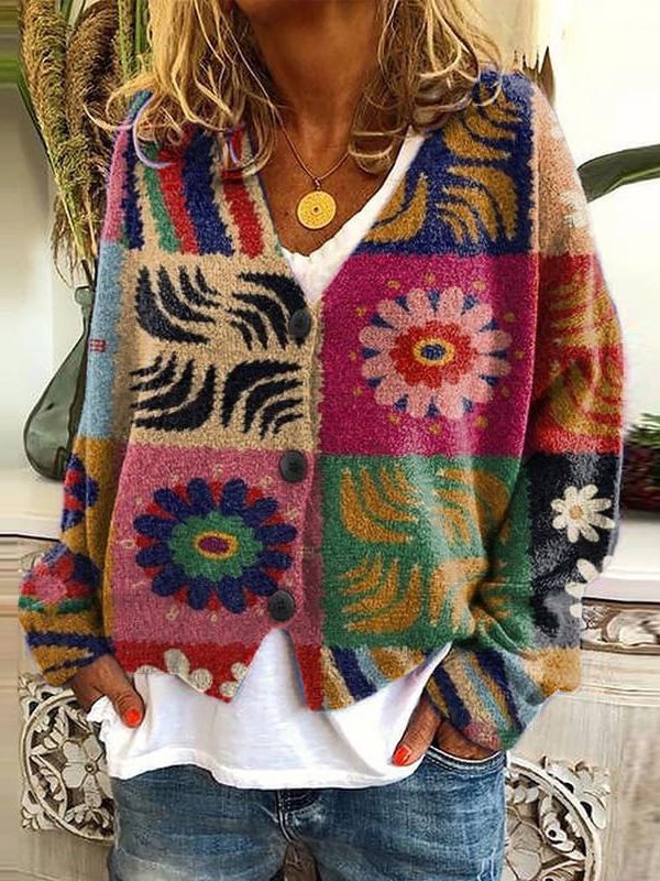 Fun And Chic Long Sleeved  Printed Cardigan