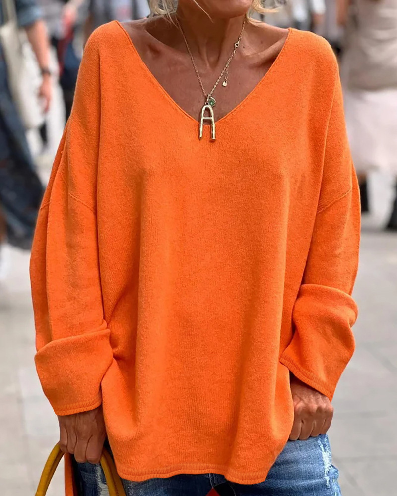 V-Neck Long-Sleeve Loose Top