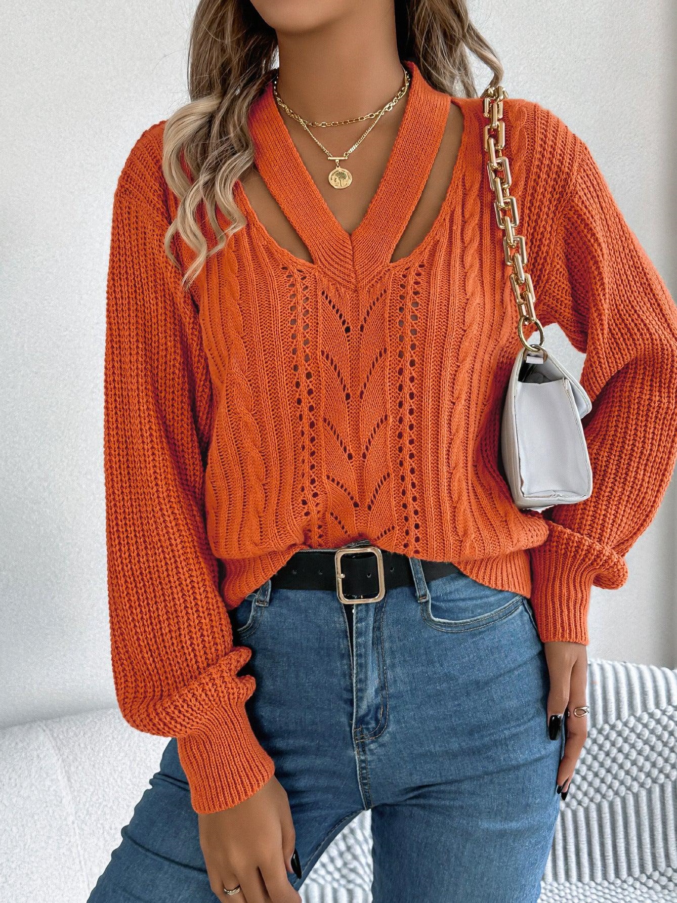 Orange Cutout Sweater