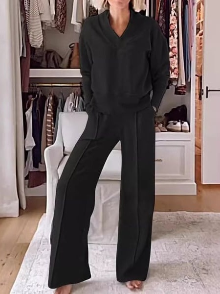 V-neck Top & Pants Two-piece Set