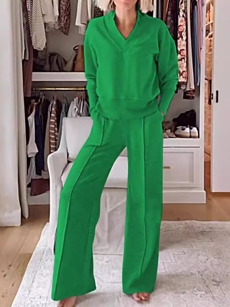 V-neck Top & Pants Two-piece Set