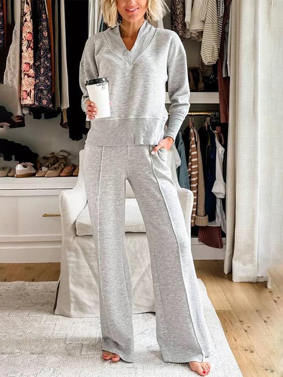 V-neck Top & Pants Two-piece Set