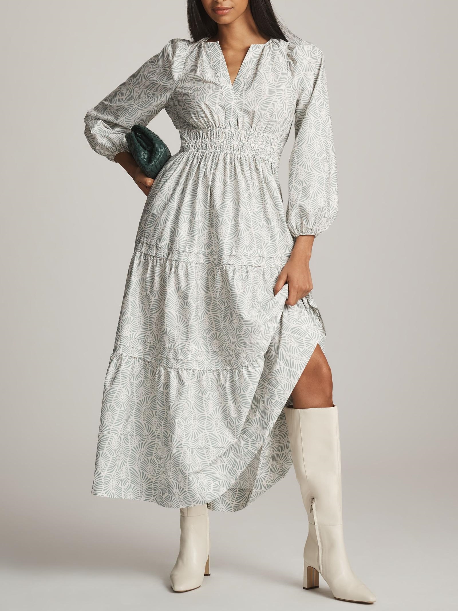 BlueTextured Patterned Maxi Dress