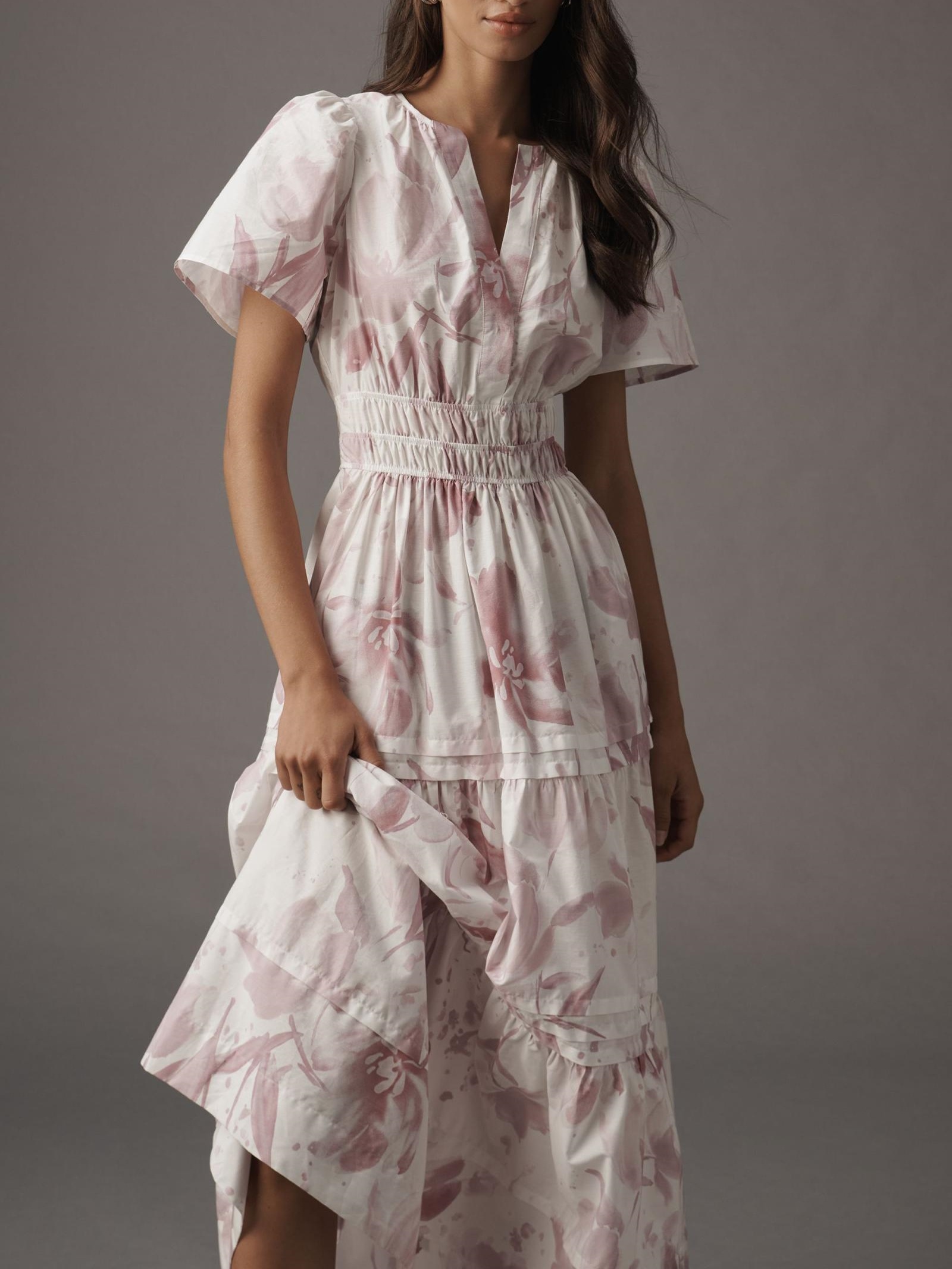 Purple Flower Waisted Maxi Dress