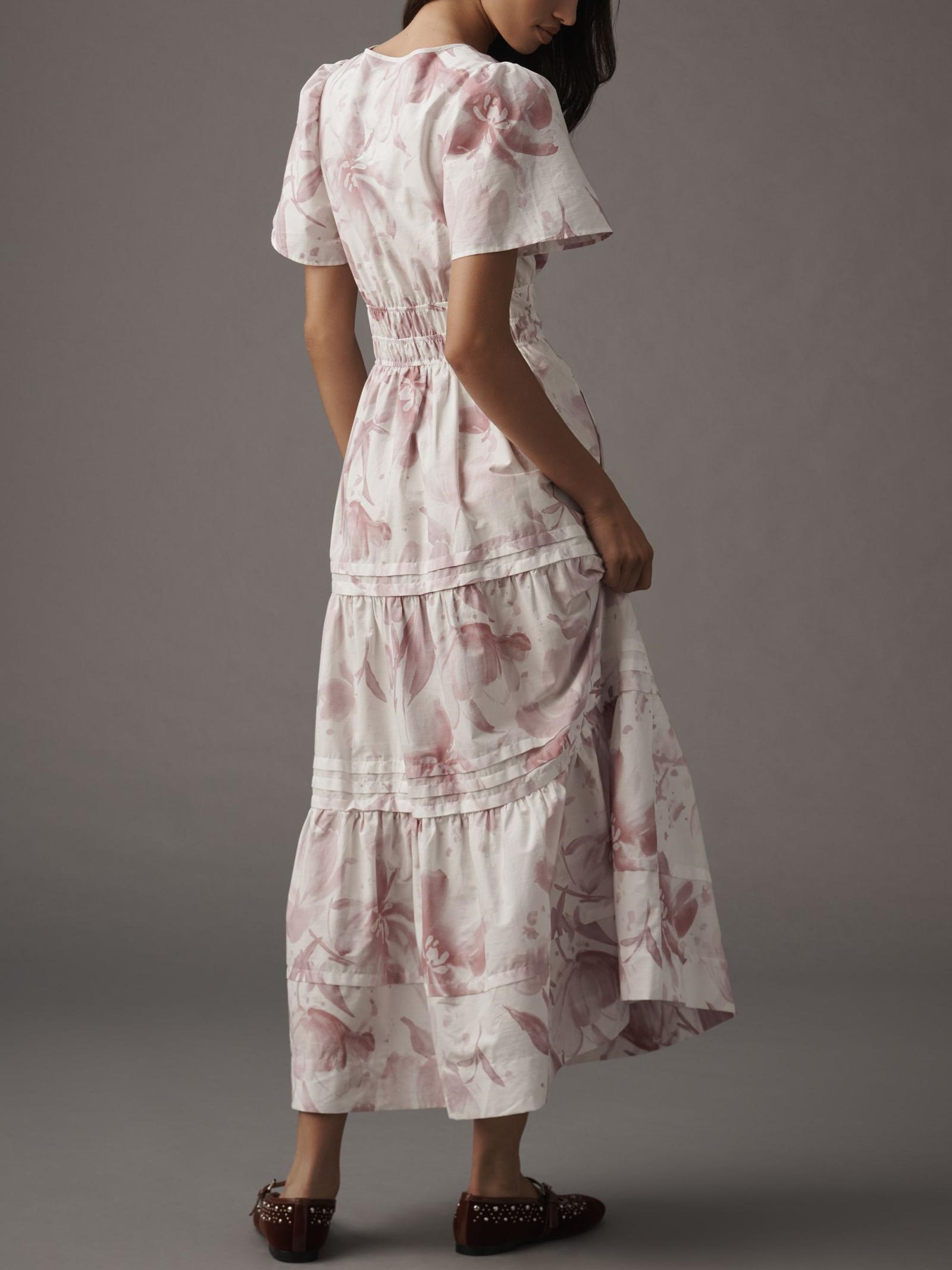 Purple Flower Waisted Maxi Dress