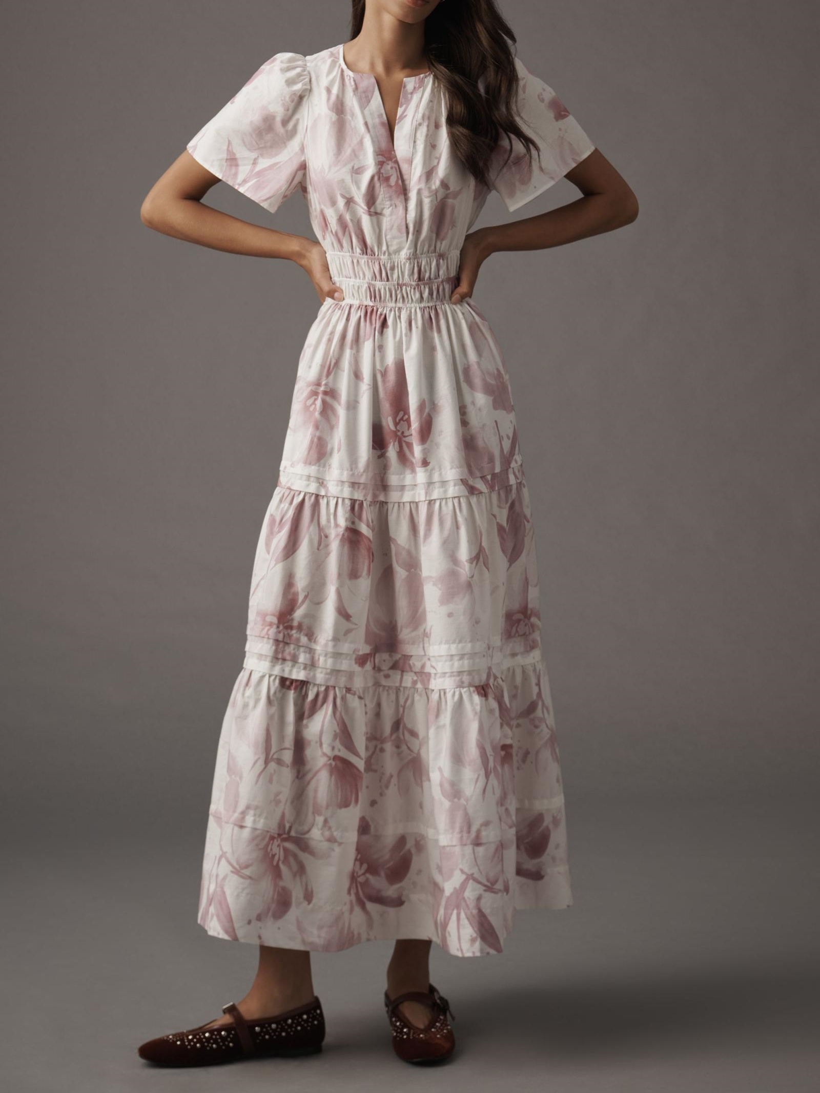 Purple Flower Waisted Maxi Dress