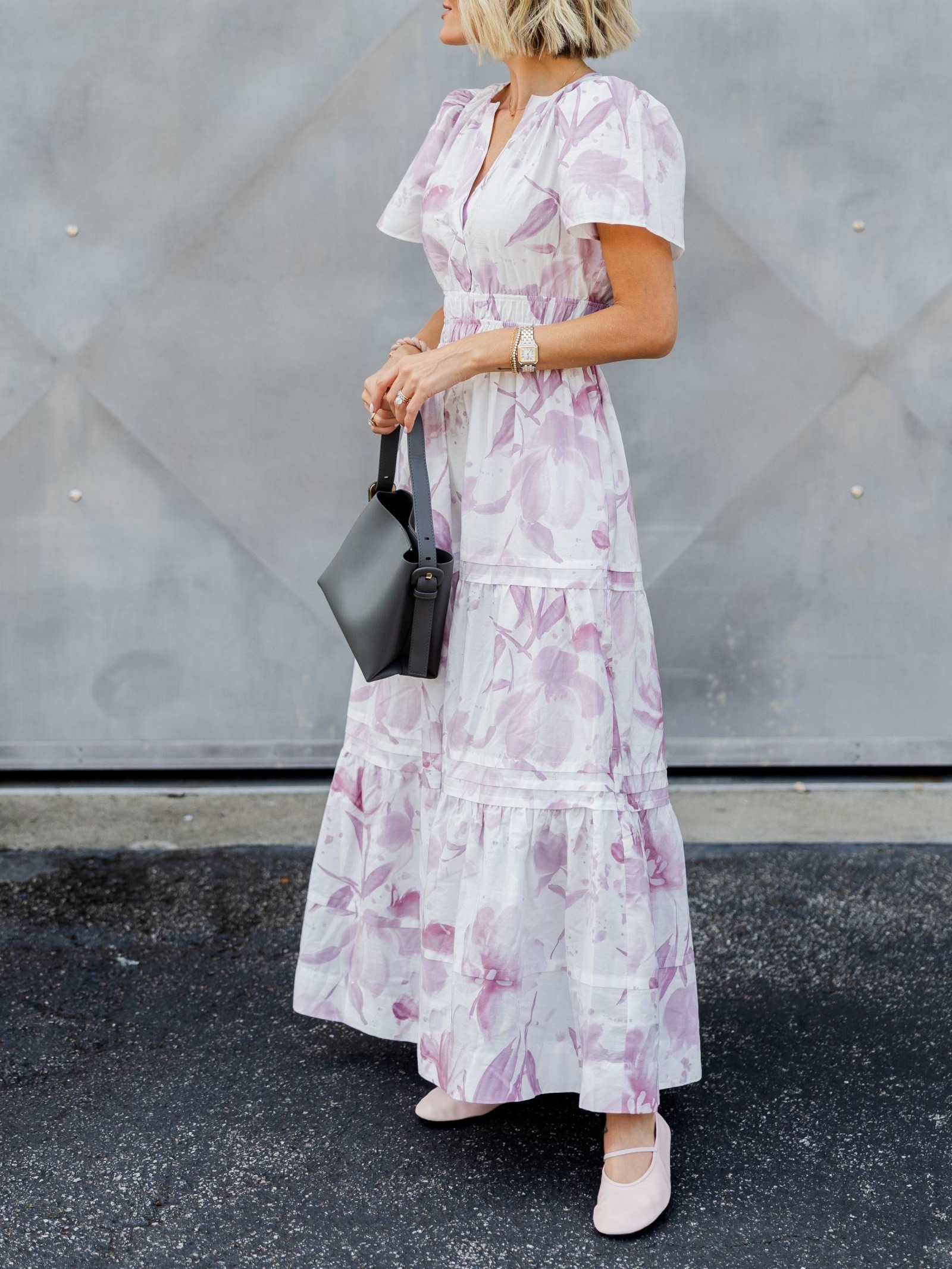 Purple Flower Waisted Maxi Dress