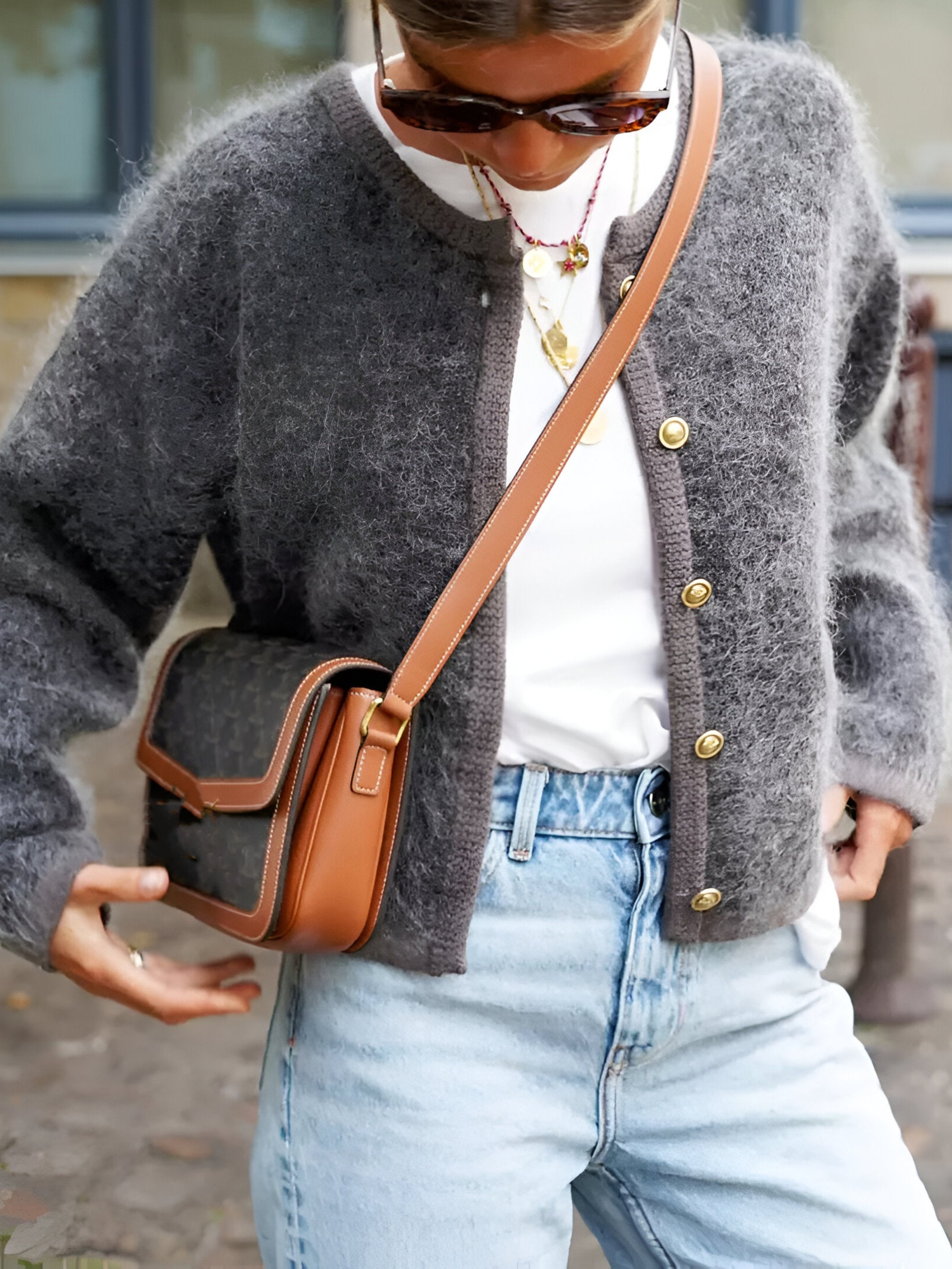 Round Neck Long Sleeve Cardigan