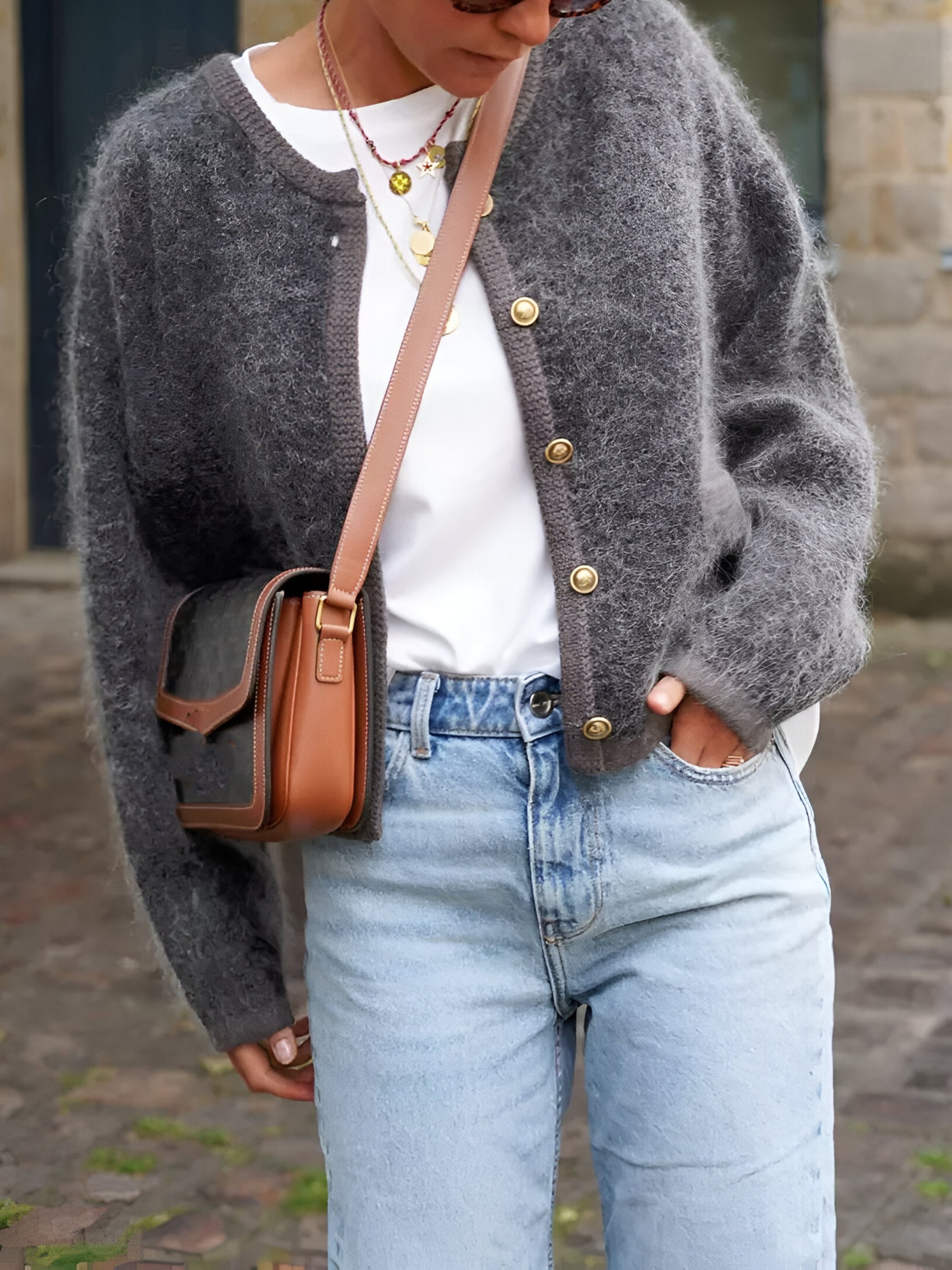 Round Neck Long Sleeve Cardigan