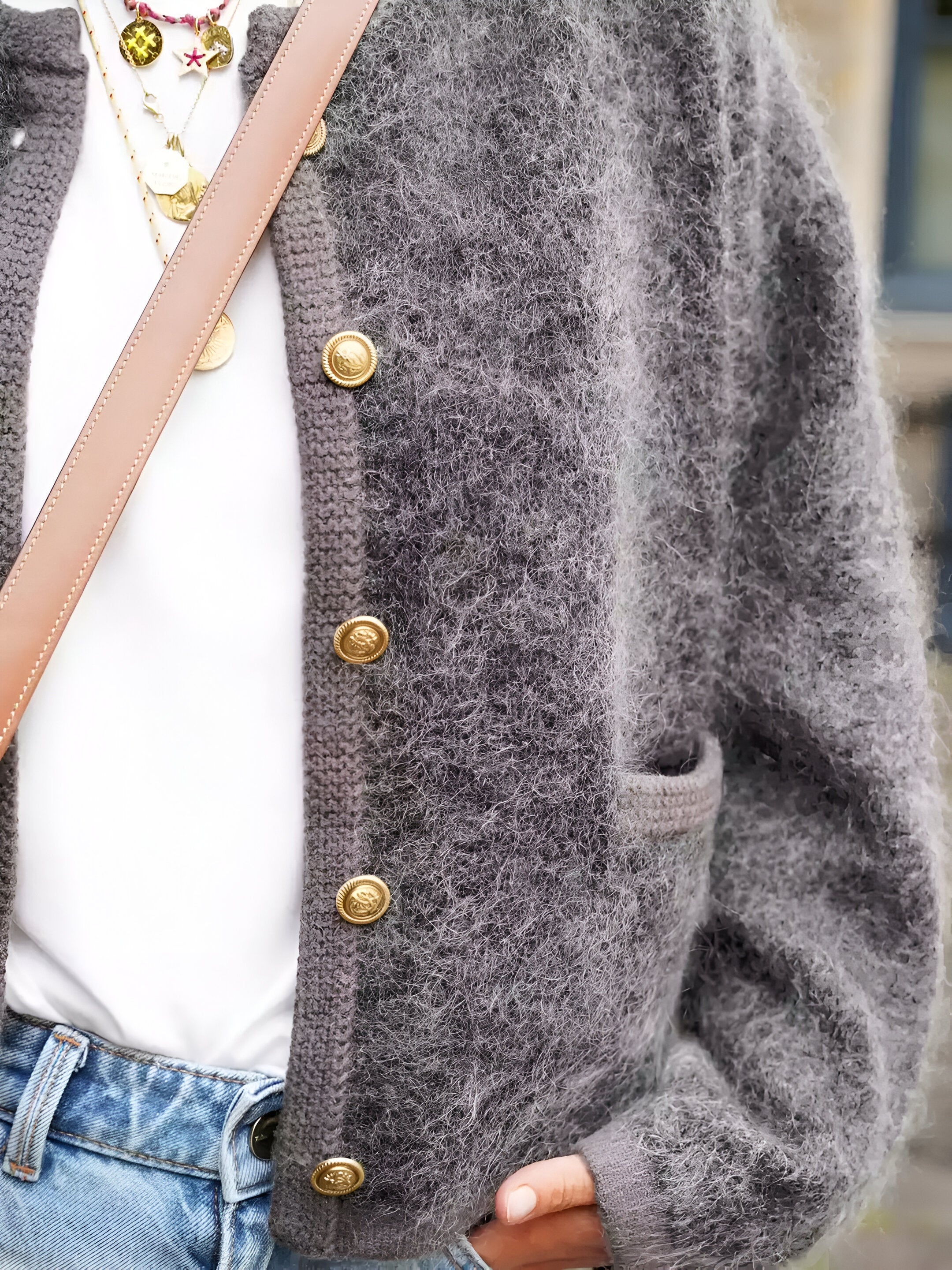 Round Neck Long Sleeve Cardigan