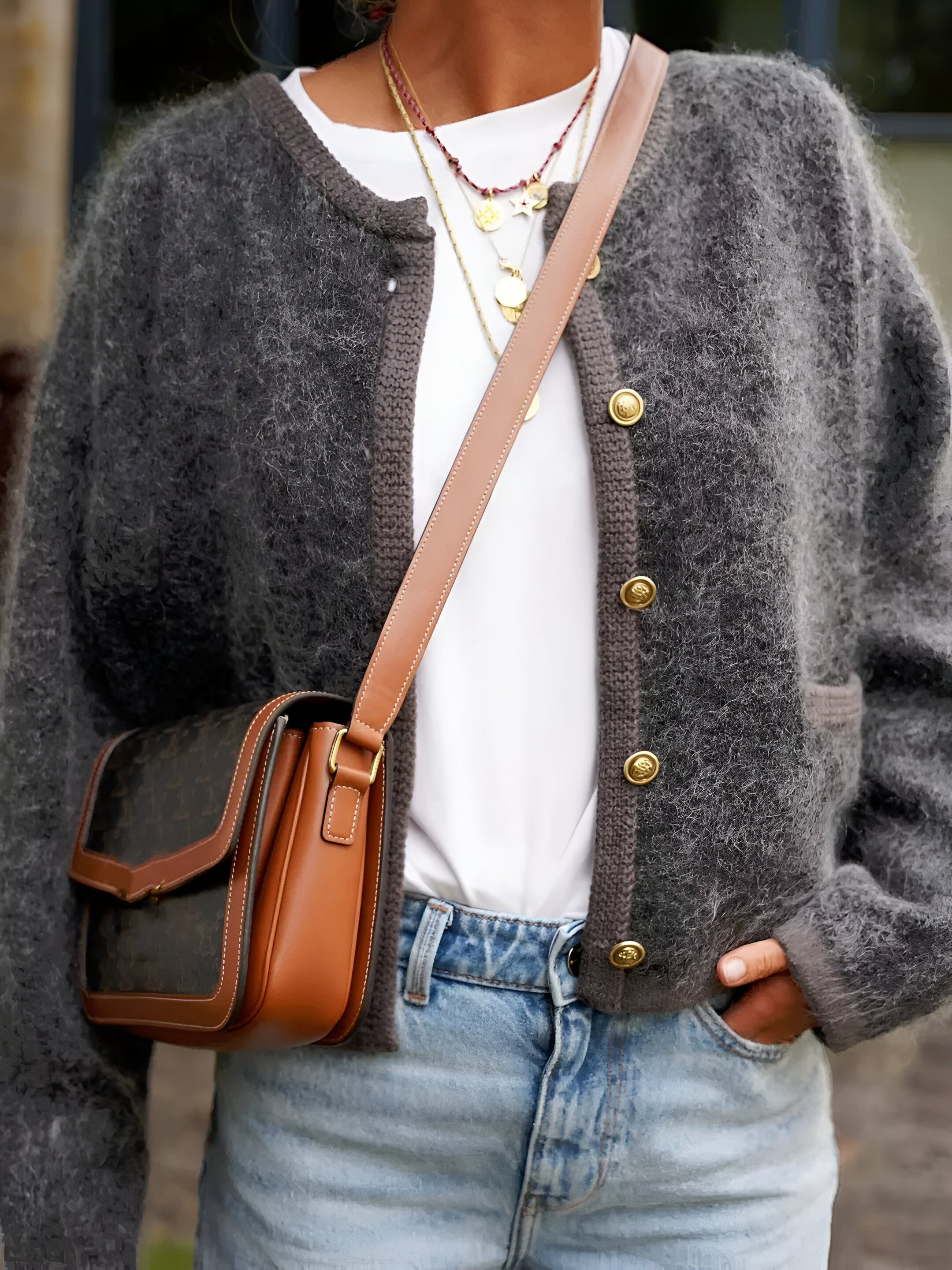 Round Neck Long Sleeve Cardigan