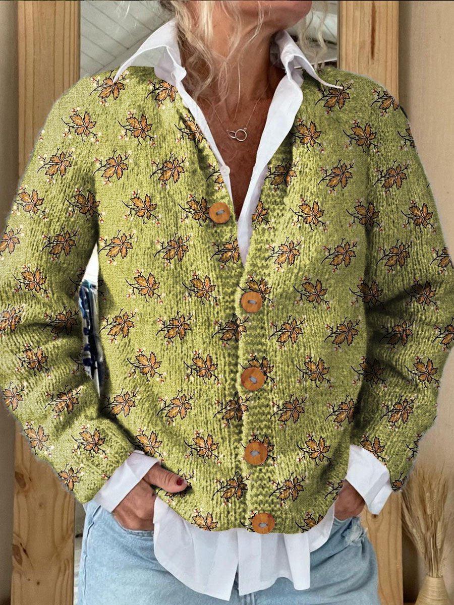 Round Neck Printed Knit Cardigan